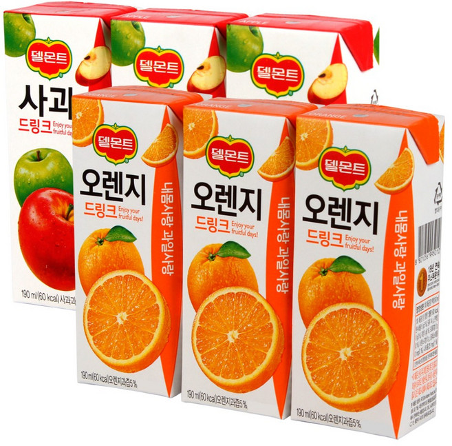 델몬트 드링크 190mlx72팩(오렌지24+포도24+사과24), 72개, 190ml