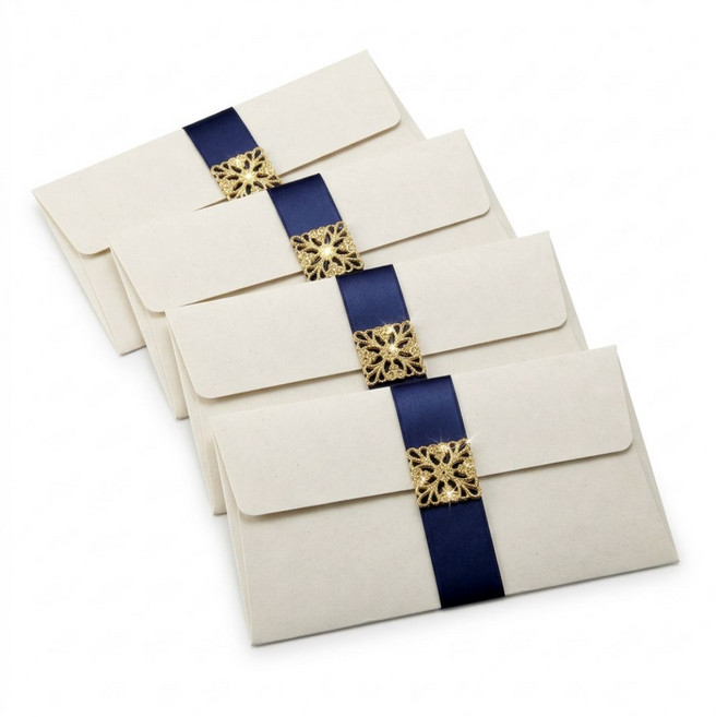 셀리나에스 고급 핸드메이드 용돈봉투 감사 답례 봉투, 4개, 네이비