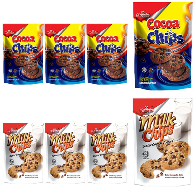 모리스 버터 크런치 코코아칩쿠키100g 4개+밀크칩쿠키100g 4개 (총8개) 초코칩과자, 8개, 100g