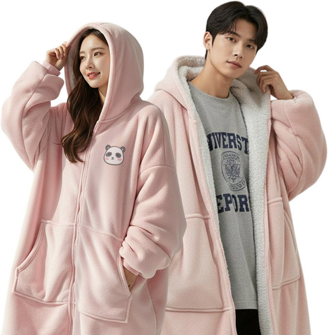 믿추 후드 입는담요 극세사 보온담요 오버사이즈 고중량 겨울용, 핑크, 1개