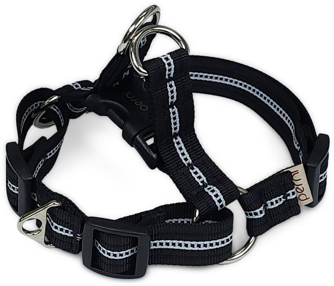 페르니 반사형 앞섬방지 강아지 하네스 가슴줄 Y형 레인보우팝 국산, 블랙, 1개