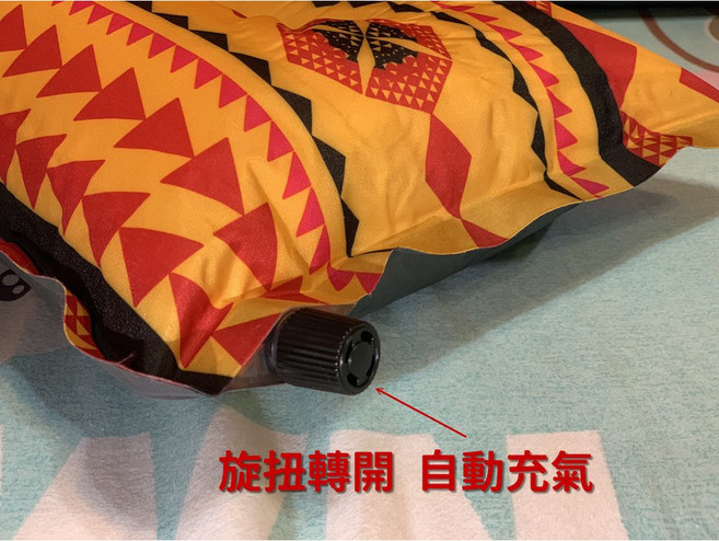柚子戶外 露營自動充氣枕頭 民族風布面自充枕 高回彈海綿枕頭 睡袋午睡靠枕, 1個, 灰藍印花