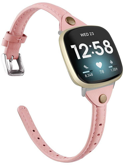 Minyee Fitbit Versa 4/Versa 3/Sense 2/Sense Band와 호환 4/Fitbit Sense 스마트워치용 슬림하고 얇은 가죽 스트랩 팔찌 손목 밴, 로즈 핑크