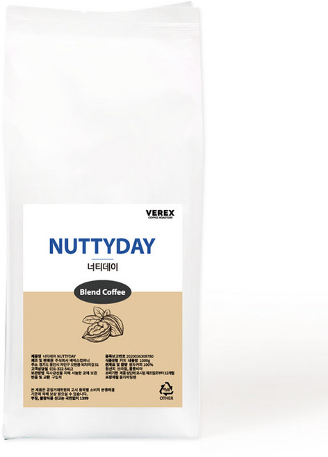 [포토후기이벤트] 베렉스커피 너티데이 고소한 산미없는 신선한 블렌드 원두커피, 1개, 1kg, 홀빈(분쇄안함)