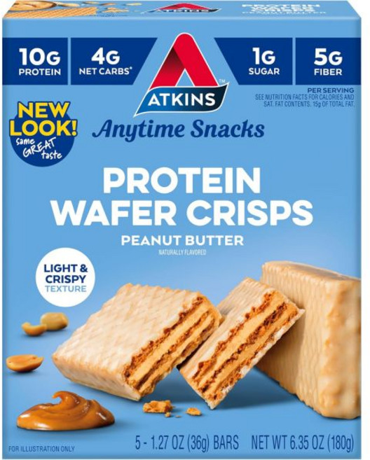 Atkins 초콜릿 쿠키 아트킨스 크림 프로틴 웨이퍼 크리스프 디저트 순탄수화물 4g 설탕 1g 섬유질 풍부 케토 친화적 5개입, 땅콩 버터, 180g, 1개