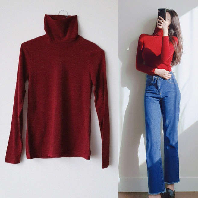 나날샵 보송폴라)니트 목폴라 롱티 폴라티 앙고라 스웨터 목티 폴라 니트 원피스 여성의류 여성티셔츠 긴팔 티셔츠