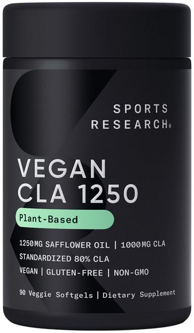 스포츠리서치 플랜트-베이스드 80% CLA 1250mg 베지 소프트젤 글루텐 프리, 90개입, 1개, 90정