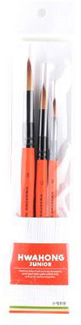 화홍 주니어 수채화용 붓 3종 세트 오렌지, 1세트, 8호, 12호, 16호