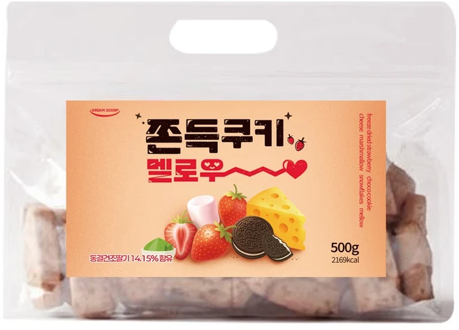 드림스쿱 달지않은 쫀득쿠키 수제 꾸덕 오레오 쿠키 마시멜로우 답례품 수능 대용량, 1개, 500g - 쿠팡