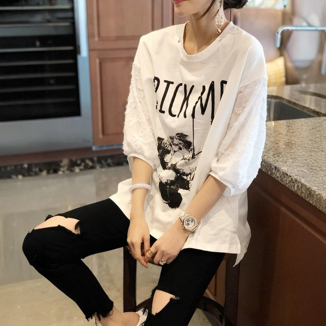 블랑루즈 픽미 7부 시스루 티셔츠