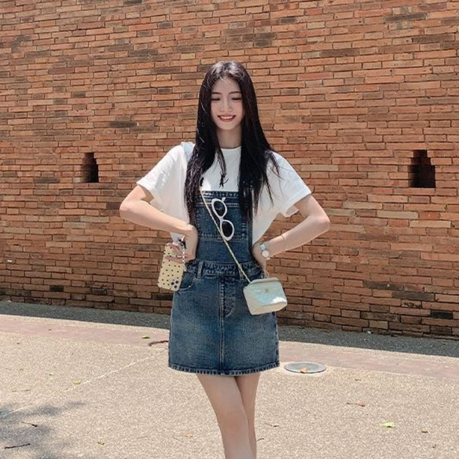 COSYEVNO 여성 봄여름 데님 멜빵 미니 스커트 데일리 캐주얼 원피스 Tzkbdq-4