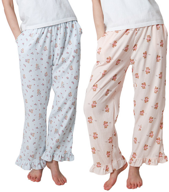 1+1 폭스 소프트스킨 9부 프릴 잠옷바지 2종 E6 여성용