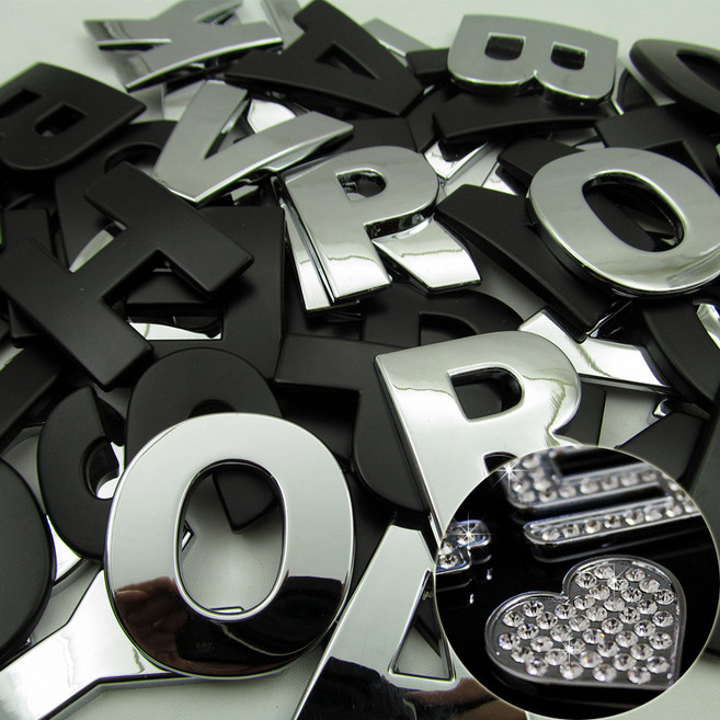 메탈 크롬 이니셜 차량 엠블럼 스티커 대형 중형 소형 큐빅 알파벳 숫자 하트 블랙 실버, 대형+블랙T, 1개