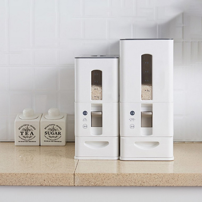 생활백서 원터치 계량 쌀통 12kg, 화이트, 1개