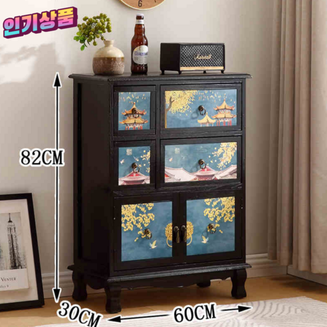 프리엠 엔틱 나비장 자개장 수납장 서랍장 클래식 인테리어 유럽 거실장 콘솔 빈티지, 블랙