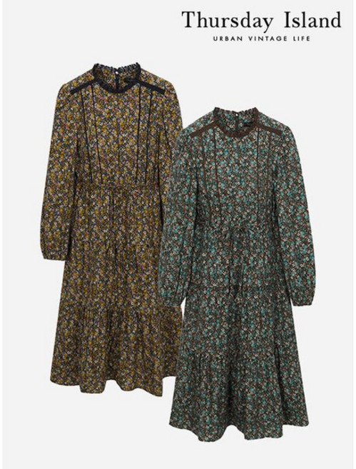 써스데이아일랜드 [Thursday Island] 기모패턴 롱 티어드 원피스(T238MOP237W)