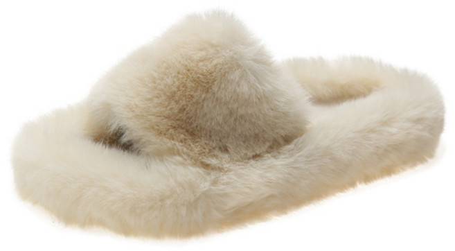 OSON 부드러운 털 슬리퍼 오픈토 페이크퍼 여성 실내와 보온 토끼털 거실화