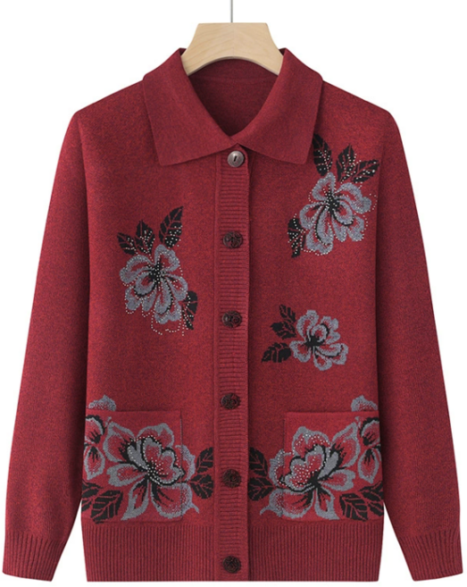 [영스토어 정품] 중년여성 꽃자수 가디건 스웨터 할머니옷 어머니옷 아줌마 미시 마담 겨울옷 가디건
