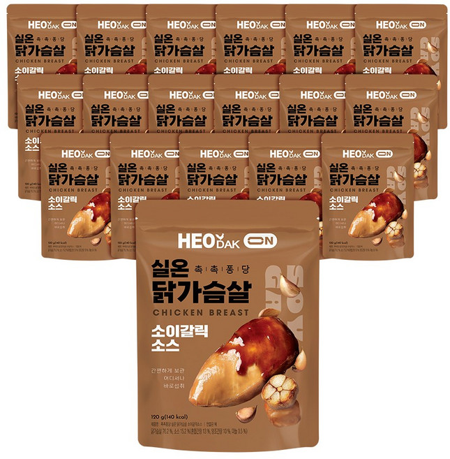 허닭ON 촉촉퐁당 실온 닭가슴살 소이갈릭소스, 120g, 18개