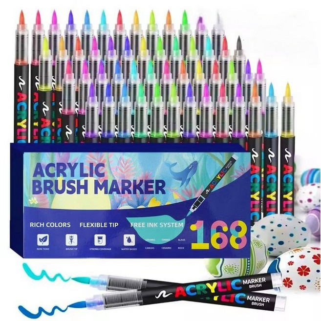 시스슈 아크릴 마카펜 직액식 대용량 드로잉 미술 전문 채색 소프트 브러쉬 펜 다색 혼합 마커펜, 1세트, 168색