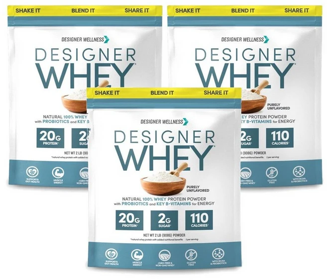 Designer Wellness Whey Protein Unfalvored 디자이너 웰니스 웨이 프로틴 무맛 분리유청단백질 908g, 3개 - 쿠팡