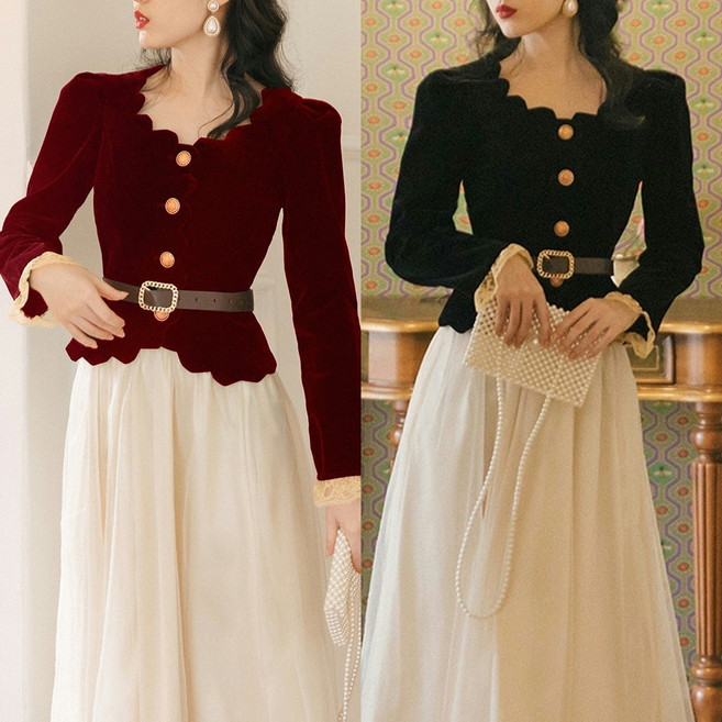 (대여) 4버튼 물결넥 벨트 투피스 세트 경성의상 개화기