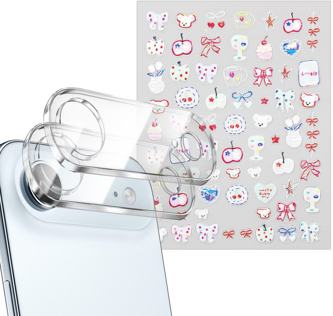 더조은셀러 아이폰17 에어 호환 카메라 강화유리필름 2개 폰꾸 카꾸 스티커 레시피 폰꾸미기 DIY 하우징 플레토 보호 핀셋 포함 세트, 1세트