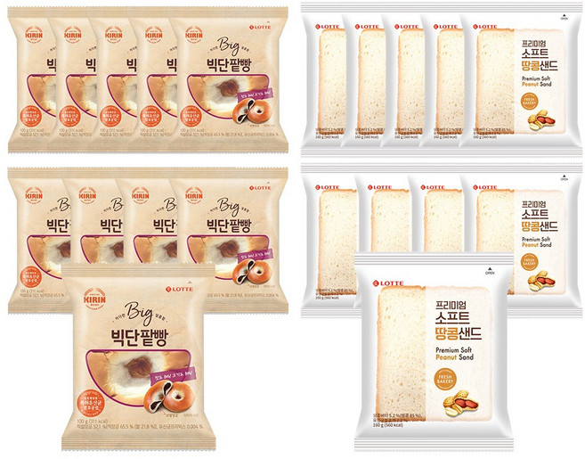 롯데제과 기린 빵 빅단팥빵X10개+땅콩샌드X10개, 105g, 20개