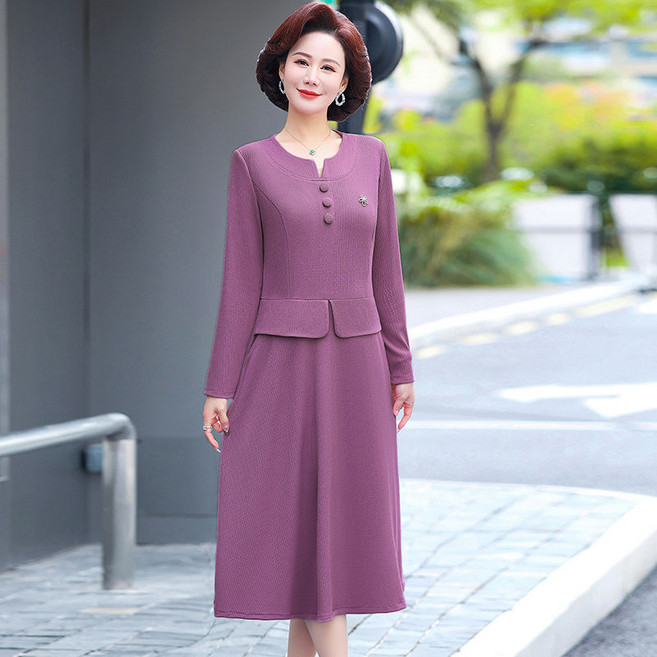 데일리 여성 긴팔 원피스 봄가을 패션 기질 하객룩 원피스 엄마 캐주얼 슬림핏 웨딩 드레스 WMY