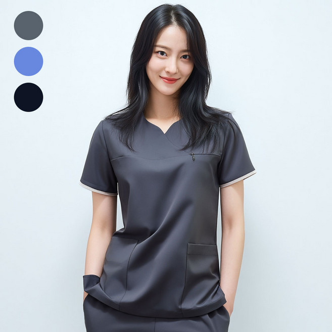 그레이 스판 간호복 상의 빅사이즈 간호사 병원 유니폼 수술복 간호사복 카밀라