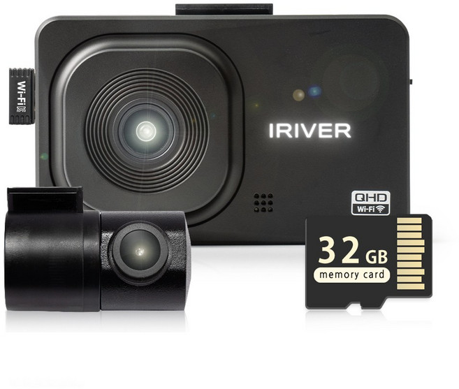 아이리버 2채널 QHD+FHD 초고화질 블랙박스 QF2 WiFi 스마트폰 연동지원, 32GB, WiFi 동글이 + GPS 안테나