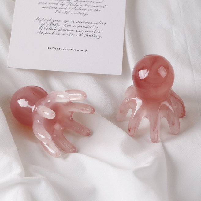 두피 마사지 대형 문어괄사 머리 지압 바디 마사지기 승모근 마사지 혈액순환, 핑크 대형문어괄사, 2개