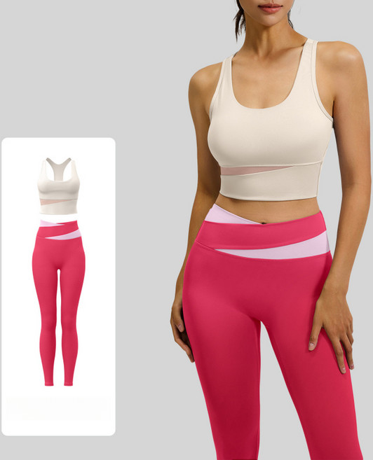 해피유통 여성 요가 운동 세트 스타일 교차 디자인 민소매 크롭탑+하이웨이스트 레깅스 swn