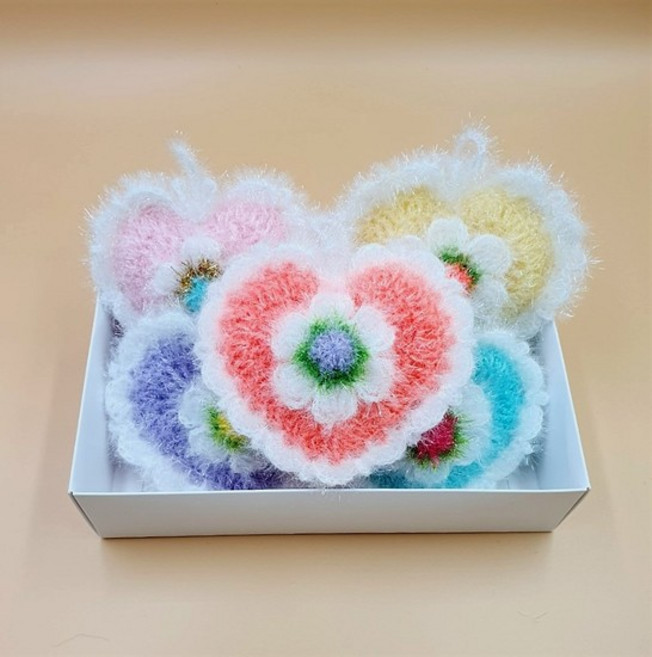 5+1국내산 핸드메이드수세미 손뜨개꽃수세미 하트꽃 답례품 선물, 아쿠아
