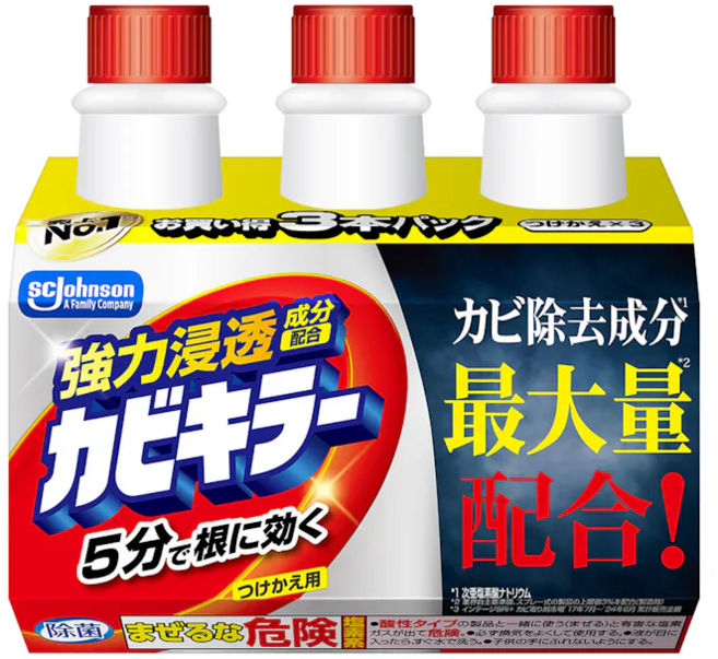 카비키라 일본 존슨 뿌리는 곰팡이 제거제 리필용, 6개, 400ml