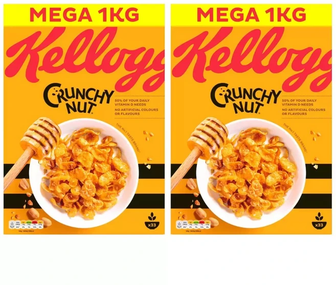 [영국발송] 1KG 2팩 켈로그 그런치 넛 아침식사 간식 Kellogg's Crunchy Nut, 2개 - 쿠팡