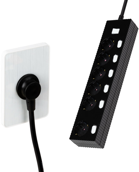 파워존 6구 납작멀티탭 고용량 웨이브 개별스위치 과부하차단 콘센트 50cm 1.5m 3m 5m 7m, 개별스위치 6구5m 블랙, 1개