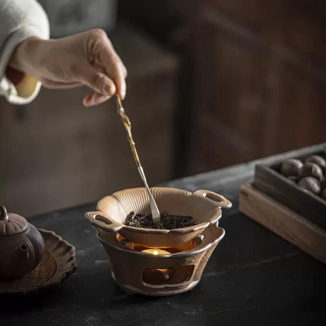 老巖泥蓮花烤茶爐 溫茶器 功夫茶具, 1個, 醒茶爐粗陶圍爐煮茶功夫茶具