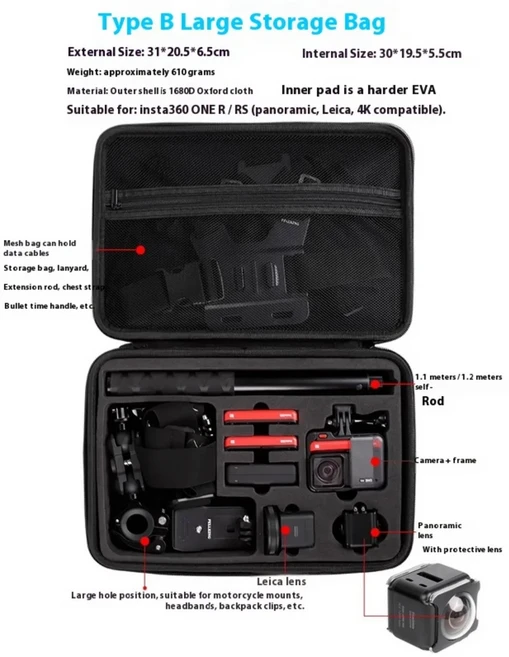 ta 360 ONE RS 앵글 스틱 전면 가드 스탠드 카메라 64GB 액션카메라, B타입 라지 파우치, 1개, [02] Type B Large Bag