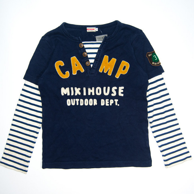 미키하우스 네이비 면 라운드 긴팔티셔츠 아동 1 남성 MTL67 자바구제창고