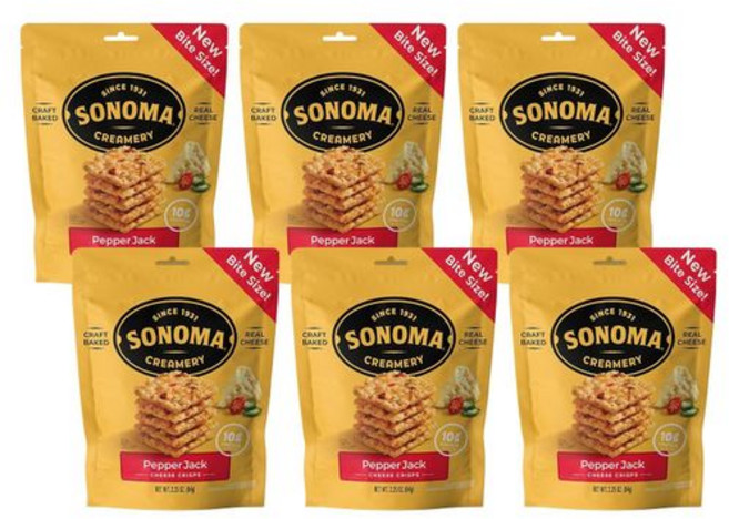 소노마 크리머리 - 치즈 크리스프 페퍼 잭 63.8g ( Sonoma Creamery - Cheese Crisps Pepper Jack 2.25 Oz (6 Count) |, 페퍼잭, 2.25온스(6개들이 팩)