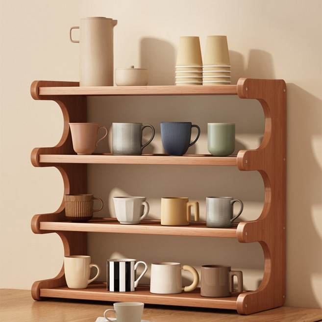 Bornoon 다용도 책상정리 수납선반 책꽂이 주방 정리 컵정리대, 4단, 원목색