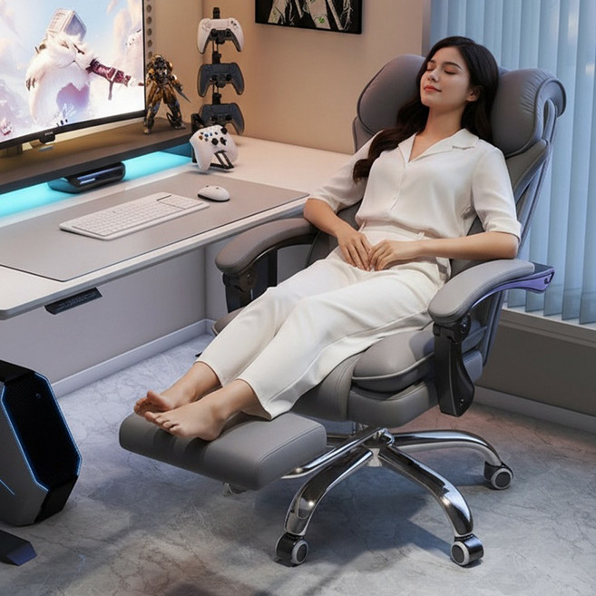 Takata 게이밍 컴퓨터 의자 리클라이너 기능 인체공학 설계 사무용 책상 의자, 그레이