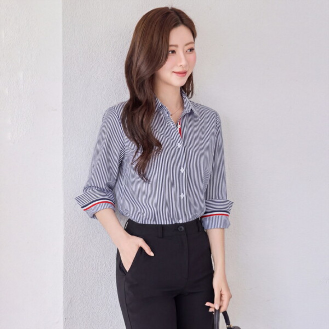 모리스커밍홈 삼색 히든 테잎배색 7부소매 셔츠 M2605BL100B