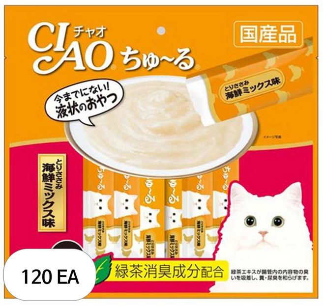 챠오츄르 고양이 짜먹는 간식, 혼합맛(닭가슴살/해산물), 14g, 120개