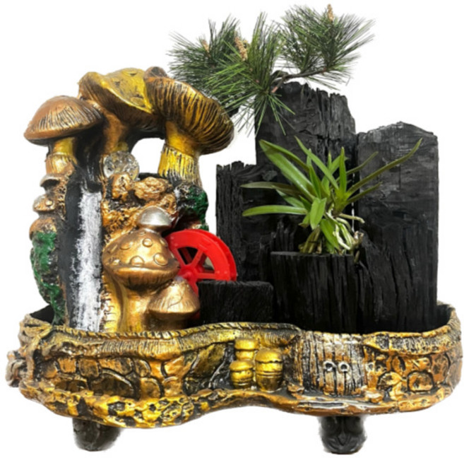 [희망참숯농원] 자연가습 물레방아 숯화분 황금버섯폭포(풍란), 1개