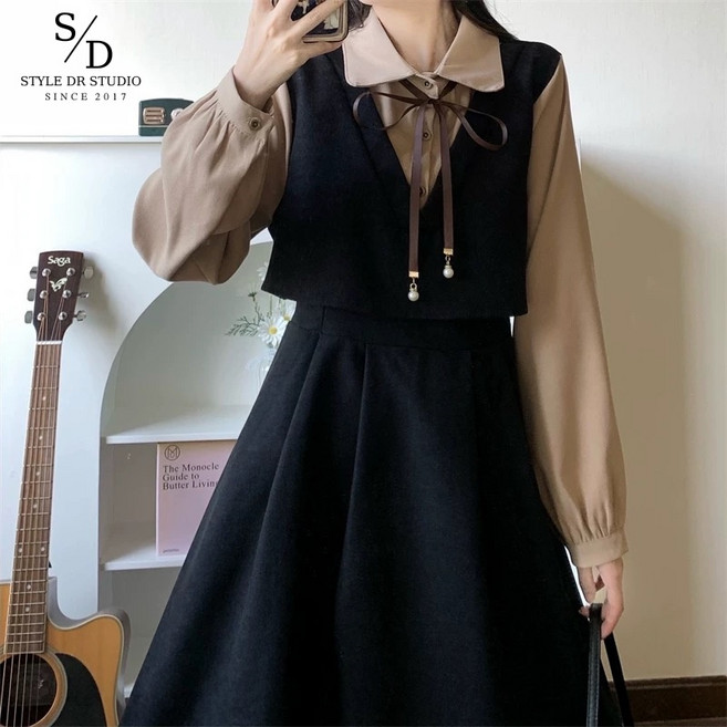 스타일닥터 봄가을 원피스 롱원피스 카라 원피스 원피스가짜 투피스 학원풍 슬림핏 베이직원피스 학원풍원피스 봄원피스