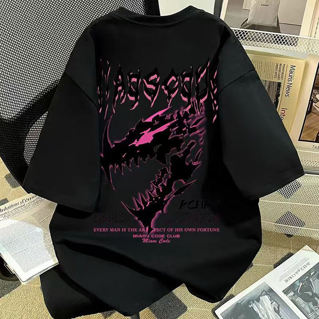 지고다그 남녀공용 공룡 프린팅 반팔 티셔츠 여름 캐주얼 루즈핏 힙한 상의 ZK5011