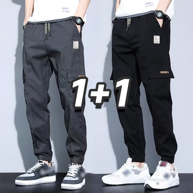 1+1 남자 포켓 밴딩 카고팬츠 캐주얼 배기바지 가을 조거팬츠 트레이닝 바지 작업복 캠핑 2장묶음