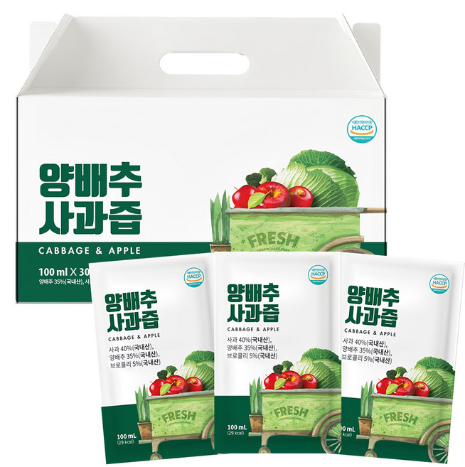 유기농마루 정품 양배추사과즙 30p, 3L, 1박스